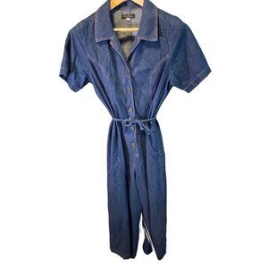 Rue du Four Denim Button Front Belted Cropped Wide Leg Jumper Sz M